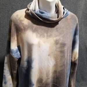 Chris & Carol Women's S/C Sweat Shirt Blouse Tie dye Cowl Neck 3/4 Sleeve